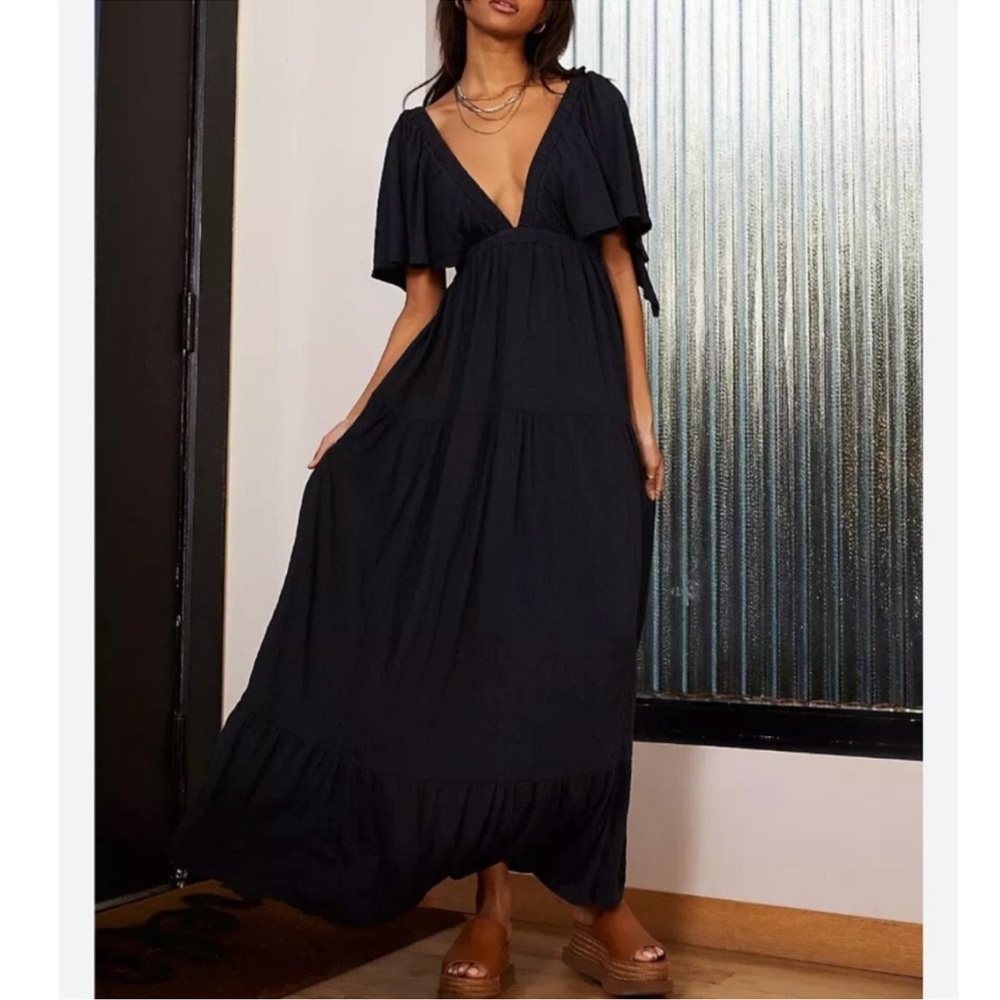 Free People Beach La La Maxi Dress Black XS Costal Cowgirl